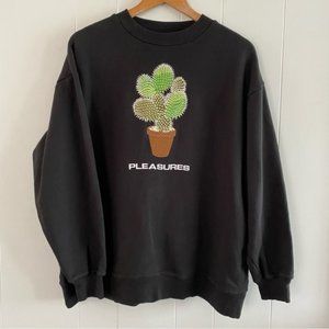 PLEASURES Spike Embroidery Cactus Sweatshirt Black Crew Neck Ribbed Streetwear